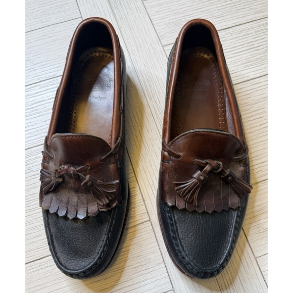 Allen Edmonds Nashua Black/Brown Leather Men US 9 D Shawl & Tassel Loafer Shoes